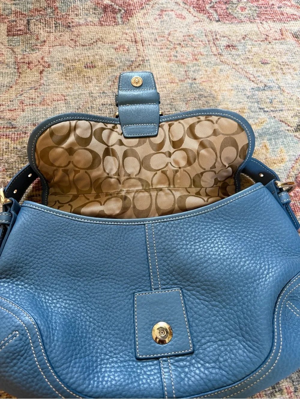 Coach Vintage Soho Flap Bag Pebbled Leather in Aqua Blue Collectible - Picture 7 of 11